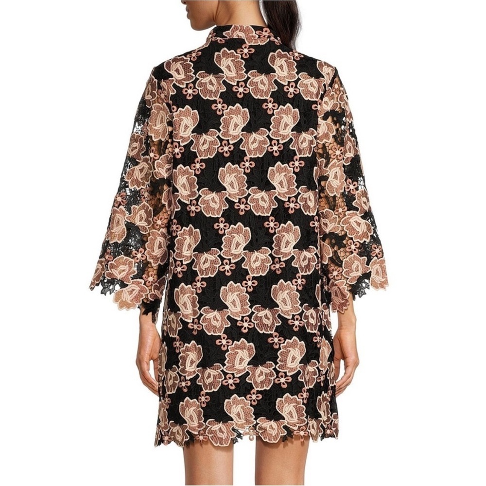 J.Marie Women's Black Cream Floral Talia Lace Mandarin Collar Caftan Dress NWT - Picture 2 of 14